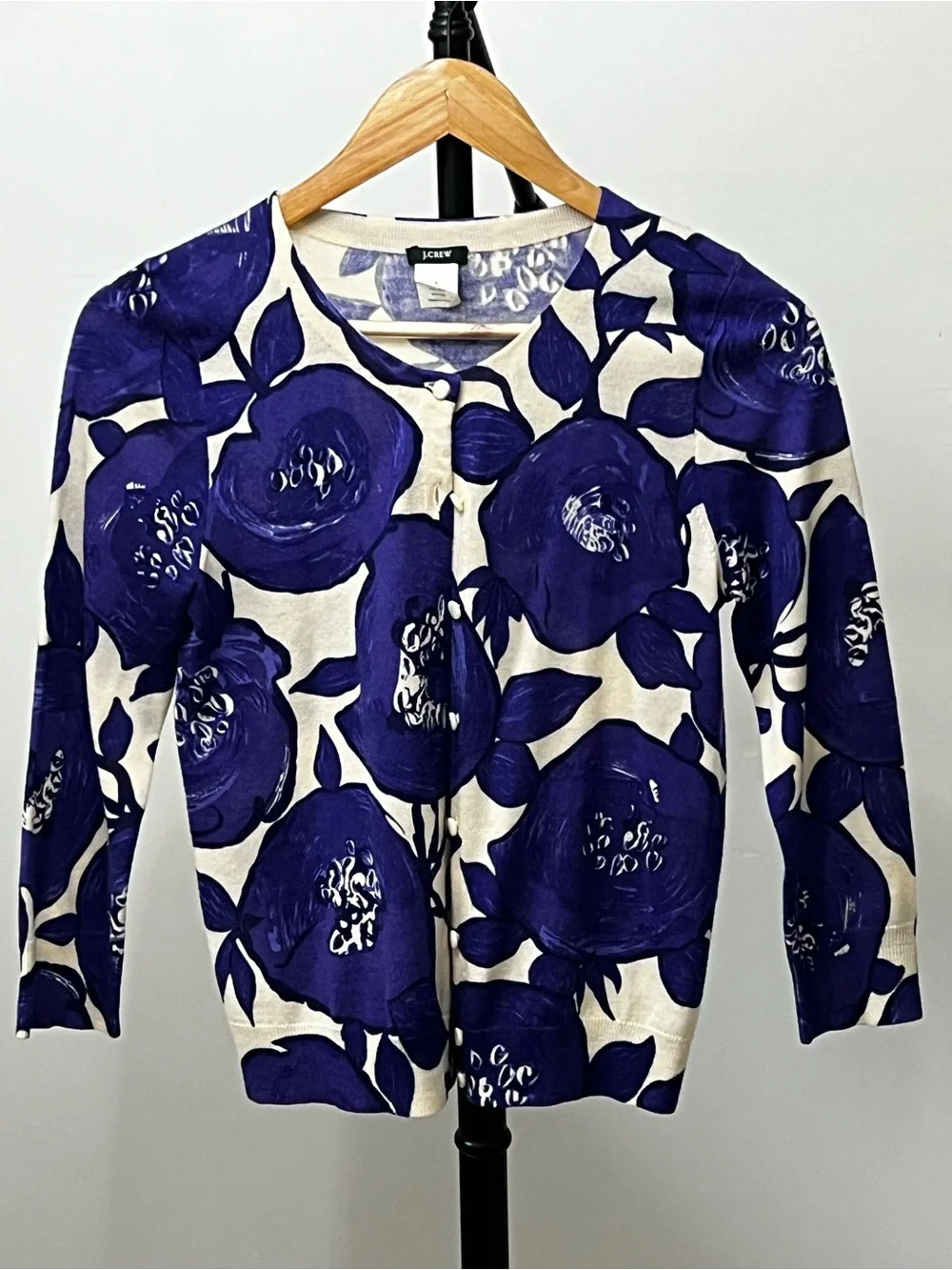J.Crew Wool Cardigan Button Down Floral Cottage Core Basic Dainty Twee Size S - Picture 1 of 5